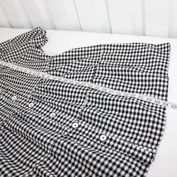 Dex Womens Black White Gingham Tiered Puff Sleeve Button Front miniDress Size XL - Picture 7 of 7